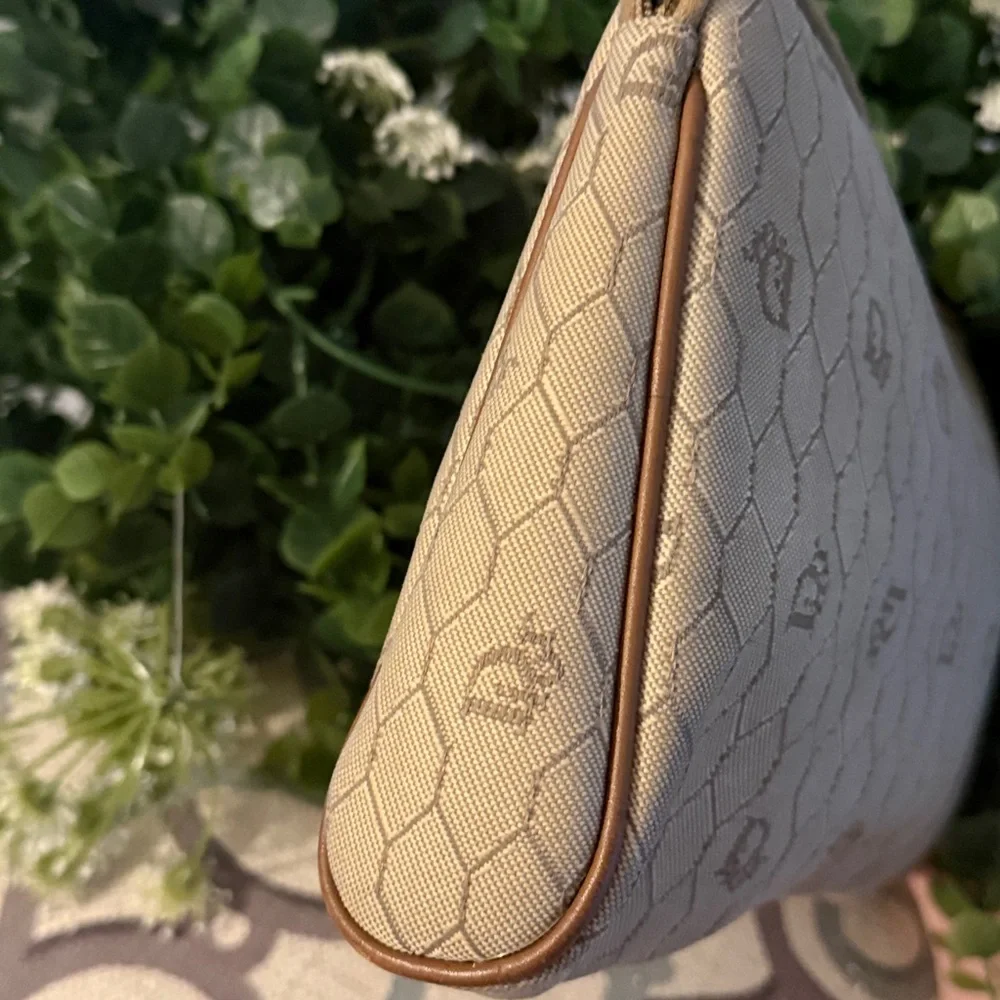 Dior Cannage (Honeycomb) Pouch – Beige Canvas with Brown Leather Trim